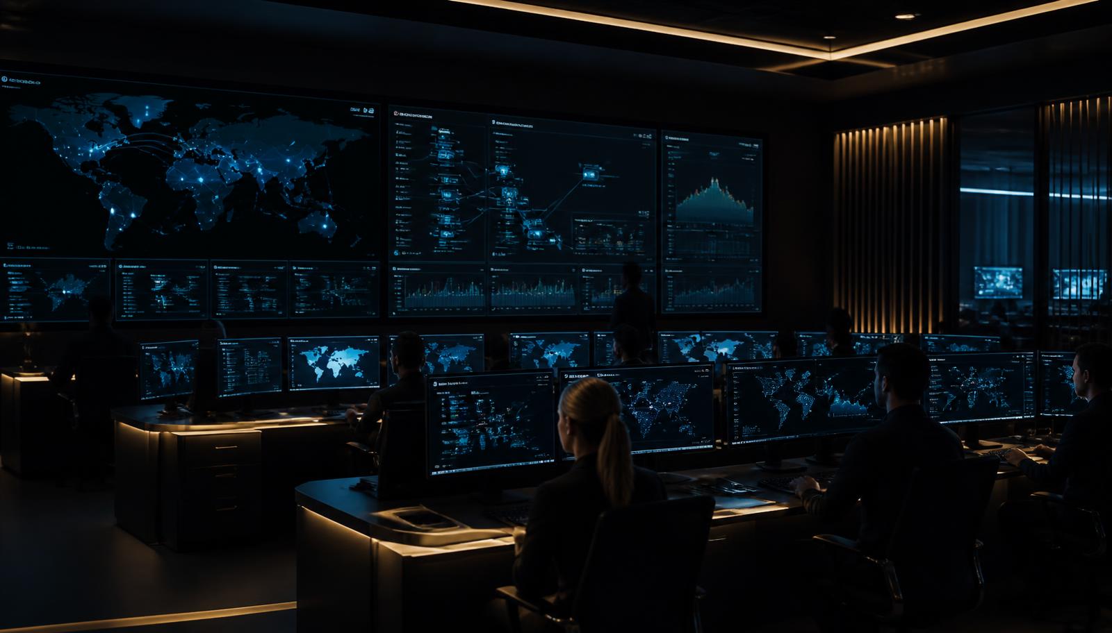 Security operations centre with live monitoring dashboards
